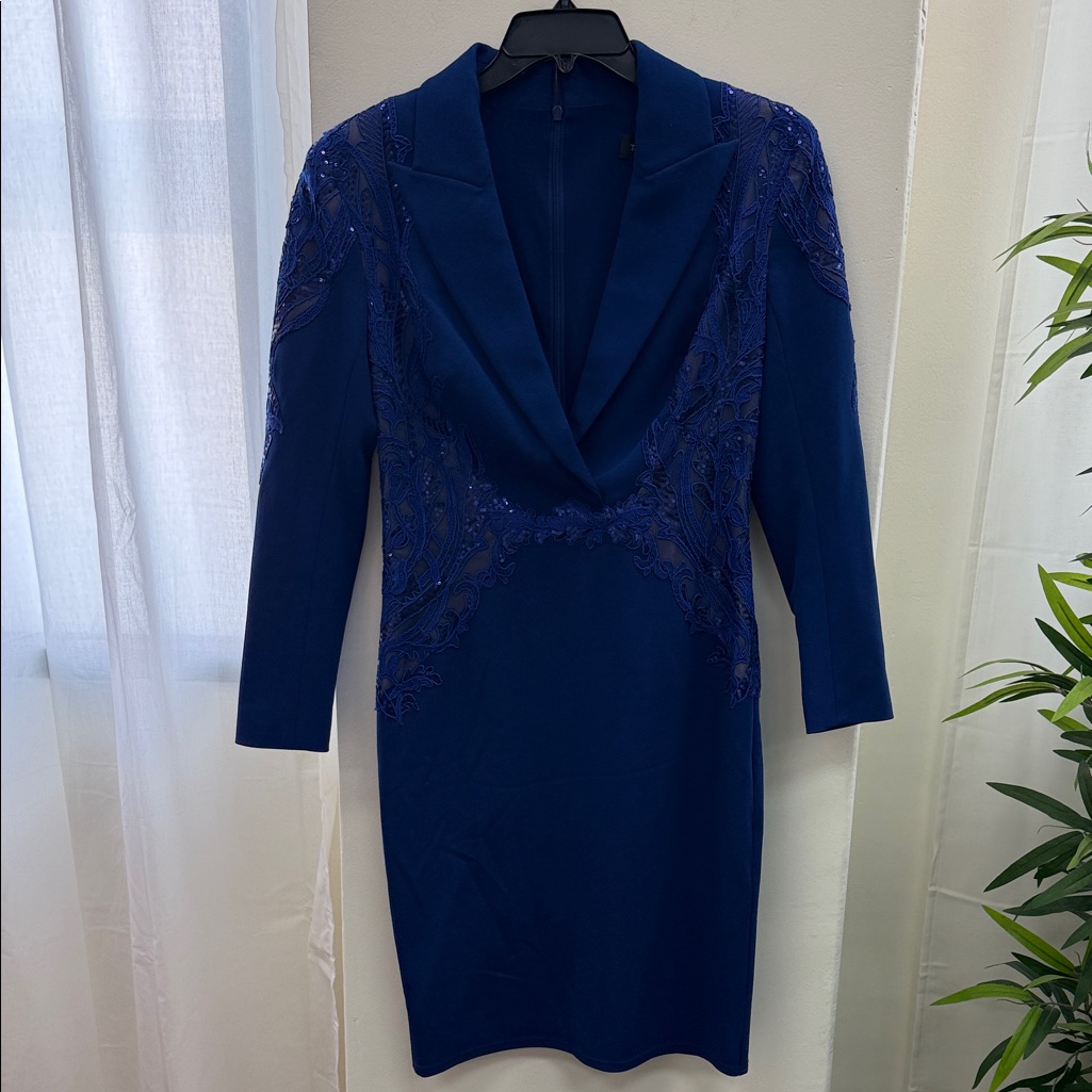 Tadashi Shoji Cca22866m Deep Blue Long Sleeve Dress Nwt
